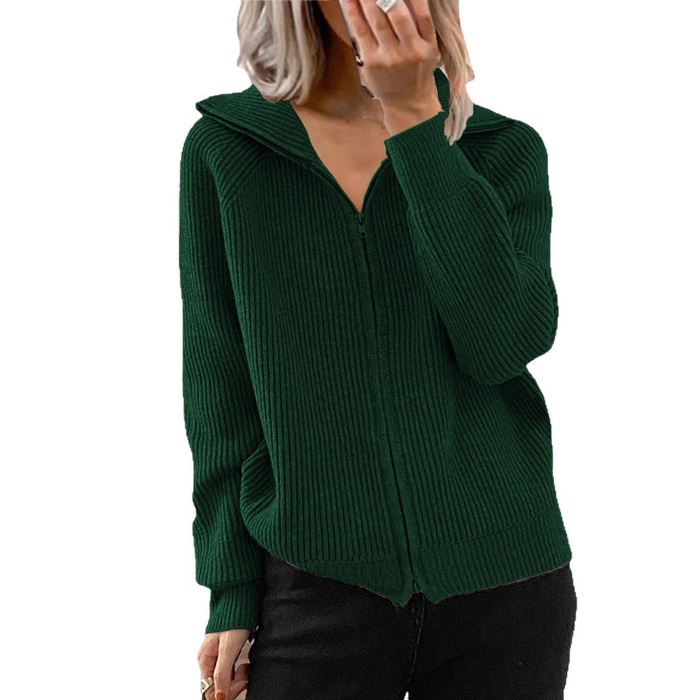 Fashion cross-border fall and winternew arrivalstripescasualoutwearlooseknitting shirt zipper cardiganlong sleeves lapel sweater women
