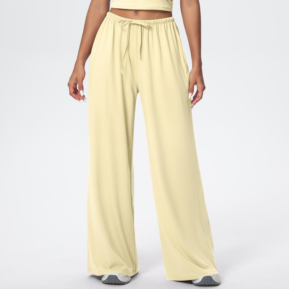New brushed fabric tie-up long sleeve sports bra with open back, drawstring wide-leg loose pants, outdoor casual fitness outfit
