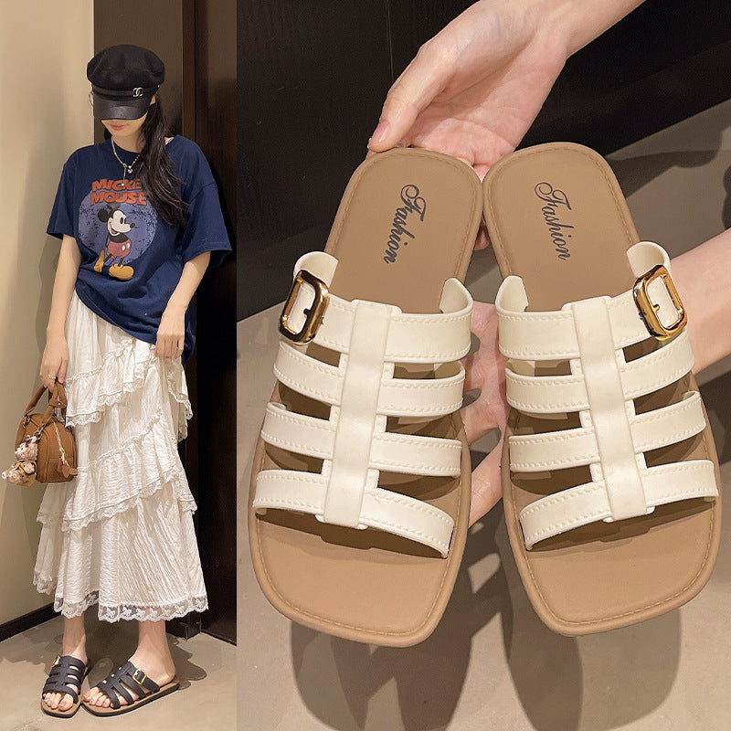 Crystal slides women's summer new fashion versatile one-strap slippers home anti-slip cross-border export popular trendy ins style