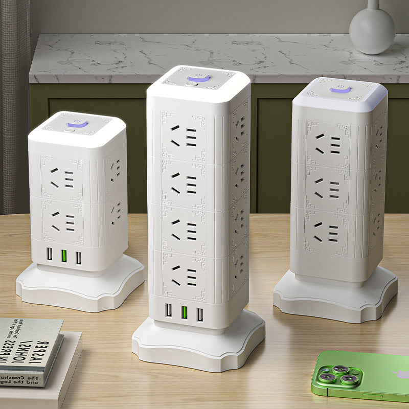 Multi-outlet vertical power strip with usb ports, multifunctional home & office power strip, cube power strip with cord management, desktop night light