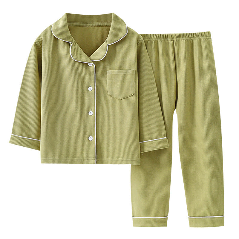 Derong pajamas kids pajamas men and women baby new autumn and winterlong sleevestwo-piece set boys and girls lapel home clothes