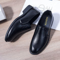 Black leather shoes for men - breathable, korean style, trendy casual business dress shoes, round toe, in stock, young men's footwear