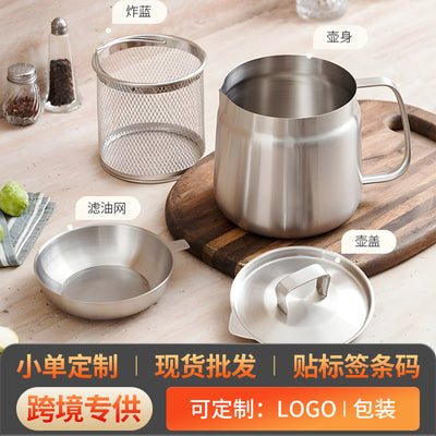 304 stainless steel uncoated multi-purpose pot with strainer, oil skimmer, kitchen lard container, small fryer - customizable