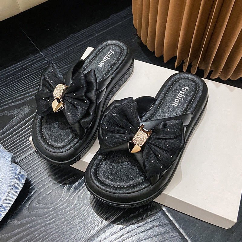 Platform sole high-top versatile sandals & slippers - women's summer new arrivals - chunky heel bow detail thong sandals