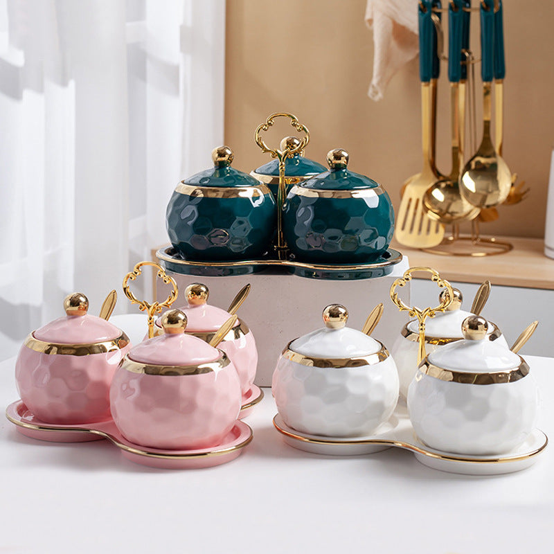 Creative ceramic spice jar set - nordic style salt shaker, high-value multifunctional seasoning container combo - wholesale