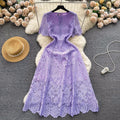 Niche styleretroclassy round neck lotus leaf sleeve lacedress female summernew arrivalslimming lookeleganceelegance long skirt