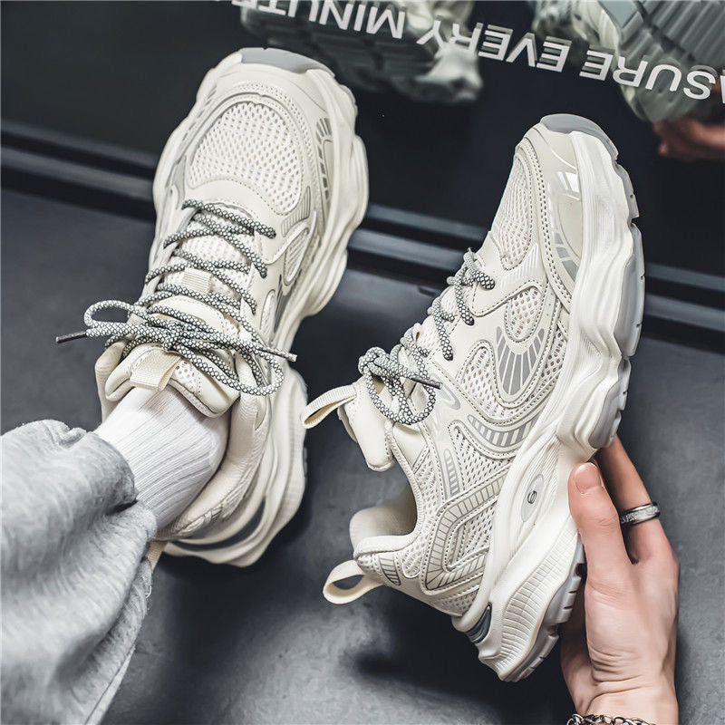 2025 spring men's new breathable mesh sneakers - trendy, versatile chunky sole athletic casual dad shoes