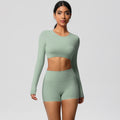 European and american new arrival: brushed long-sleeve yoga set - tight-fit, butt-lifting shorts, quick-dry running & fitness outfit for pilates