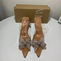 Za summer new women's shoes natural color french crystal slingback high heel transparent mules pointed toe bow sandals