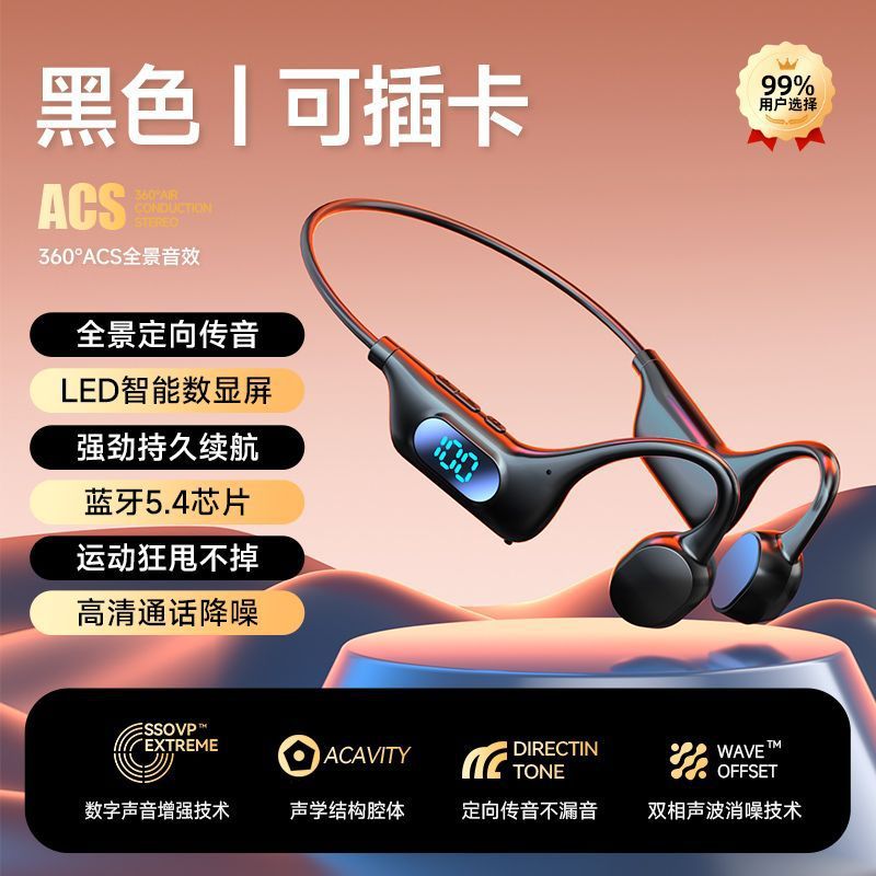 Wireless bone conduction bluetooth headphones, non-in-ear, long battery life, universal sports, semi-in-ear