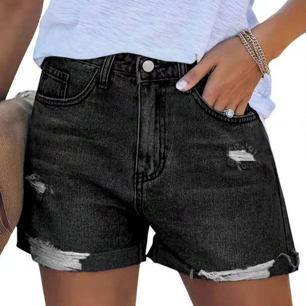Europe, America and   supply holes curled denim shorts women