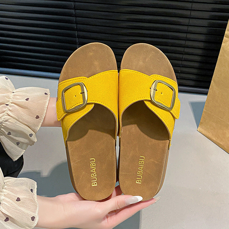 New women's birkenstock-style soft sole sandals with adjustable buckle strap - retro suede beach slippers for outdoor wear (cross-border e-commerce)