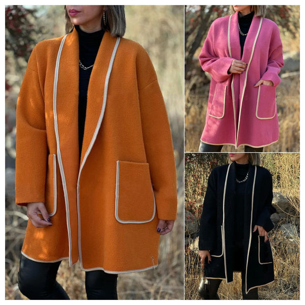 , Europe, America, women's clothing 2023 autumn and winter new fashion woolen jacket thickened loose solid color casual women's models
