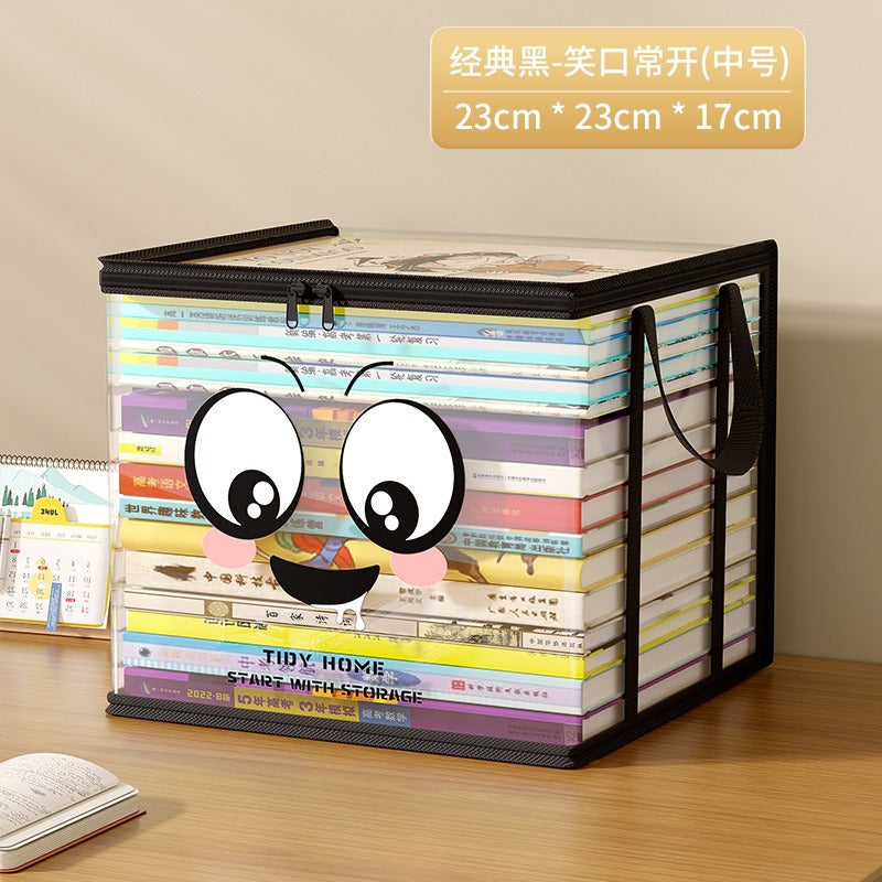 Book storage bag Large capacity transparent waterproof book storage box Foldable portable student textbook finishing box