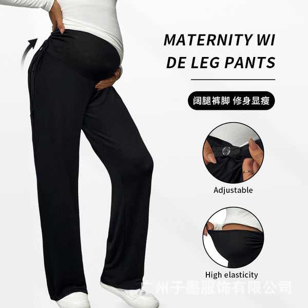 Europe and the United States  autumn and winter popular women's clothing new maternity straight pants loose nail buckle adjustable maternity elastic trousers