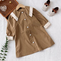 Fashion style children's clothing girl spring & fallnew arrival double pointed collar contrast color large lapel retrocasualloose windbreaker long skirt