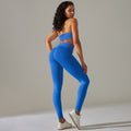 Spring/summer new solid color knitted seamless peach lift leggings with sports bra set - yoga & fitness apparel for women