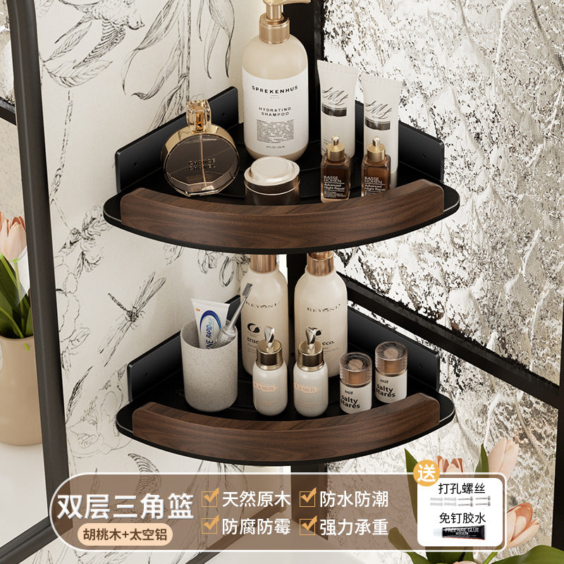 Walnut Triangle Shelf Bathroom Corner No Punching Space Aluminum Toilet Toilet Toilet Storage Shelf
