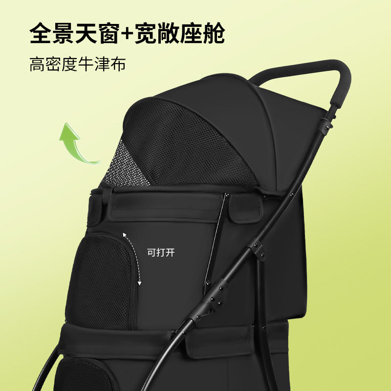 Double-layer pet stroller - lightweight, foldable, for small to medium dogs and cats - outdoor walking cart for dogs and cats
