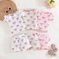 european and american girls' short-sleeve top and shorts set - bow print summer fashion two-piece outfit