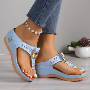 foreign trade plus size women's slippers fashionsummernew arrival beach flip-flops wedge heel round toe sandals ready stock wholesale