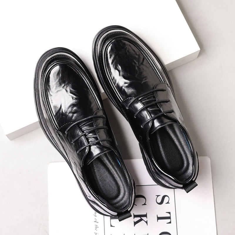 Men's leather dress shoes - breathable, british style, business casual, textured sole, chunky sole, height increasing, black leather shoes for men, groom's wedding shoes