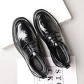 Men's leather dress shoes - breathable, british style, business casual, textured sole, chunky sole, height increasing, black leather shoes for men, groom's wedding shoes