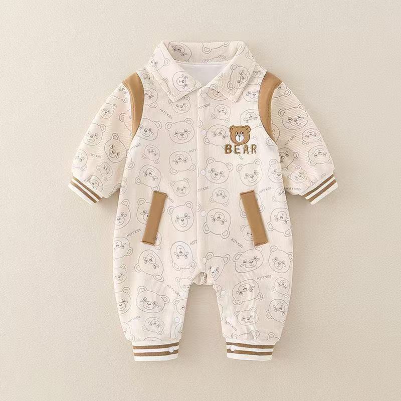 Baby outwear double-layer autum clothes baby onesie newborn spring khaki outwear clothes spring & fall crawling clothes