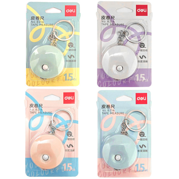 Deli 8214 tape measure, candy-colored keychain, tape measure 1.5 meters, clothing measure, soft measure, small tape measure, telescopic pull measure