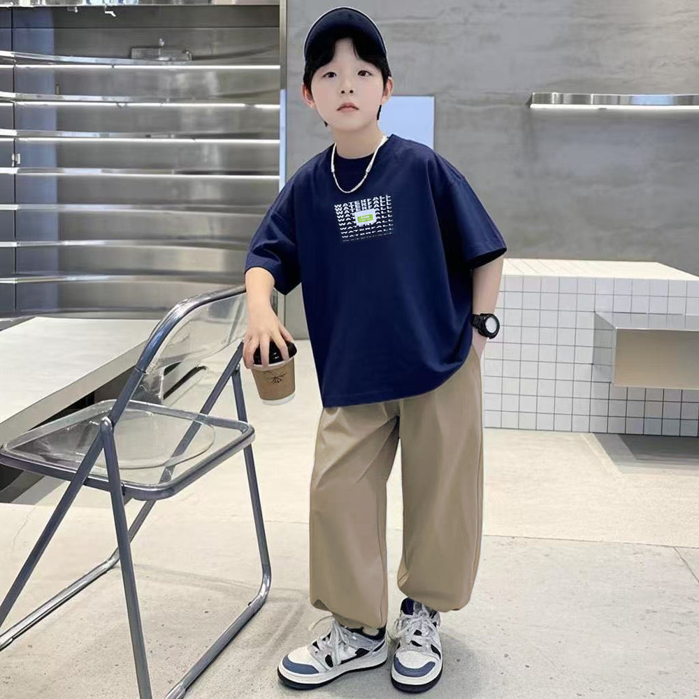 Boys' short-sleeve t-shirt set - summer  new arrival: stylish, designer-printed, relaxed fit, casual and cool for students