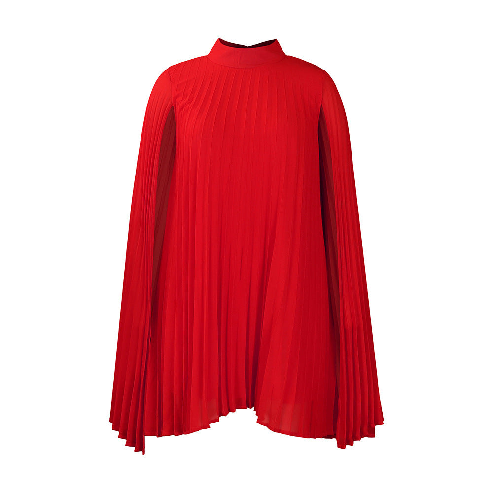 D400  women's clothing 2023 new temperament fashion chiffon pullover cape bat sleeve large size  dress