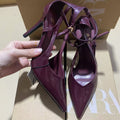 Za2024autum pointed toe burgundy high-heeled sandals thin heel back strap daily easiest for match whitening high-heeled sandals for women