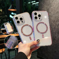 Crystal diamond high-transparency glitter magnetic iphone 17 pro max case, compatible with iphone 14 & 15, color block shockproof frame