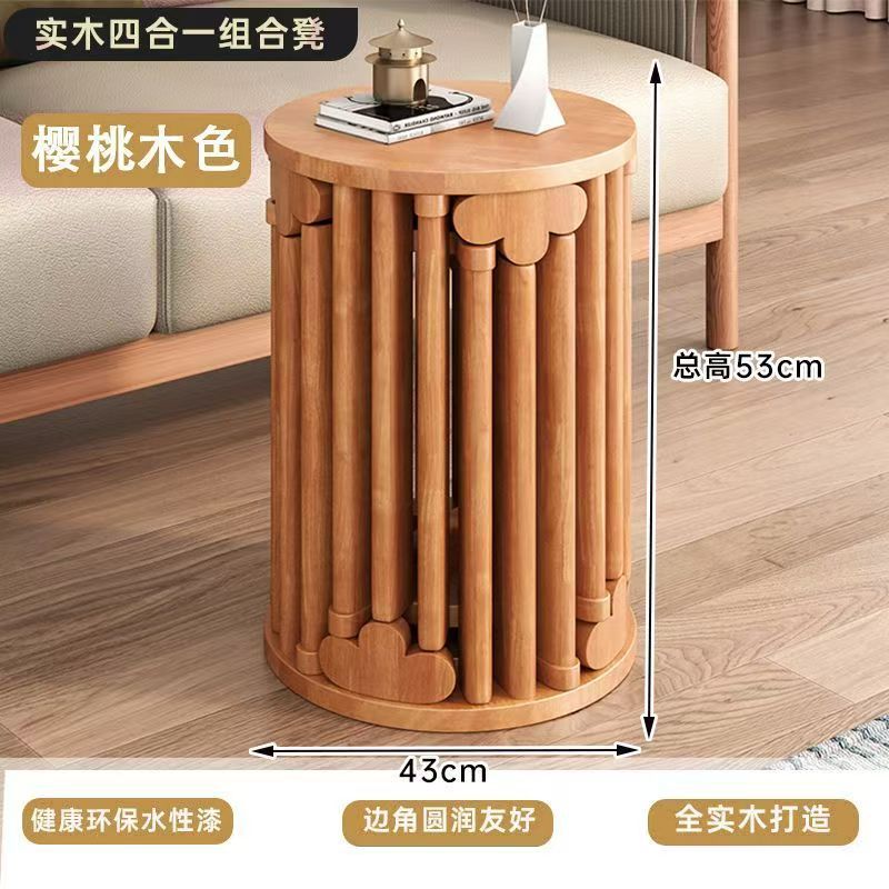 Coffee table stool solid wood dining table stool dining chair sofa for home living room small stool stackable foldable stool four-in-one stool