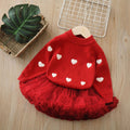 Girls' sweater new autumn and winter heart embroidery knit pullover top baby girl festive warm base layer set