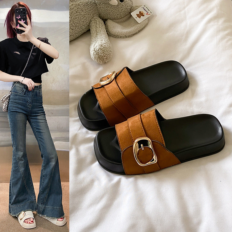 Popular thick soleplatform shoes slippers for women summer outwearcasualnew arrivalkorean style outing plaidclassy sense sandals and slippers