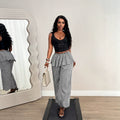 Amazon  spring/summer new fashion plaid high-waisted wide-leg joggers with elastic ankle cuffs