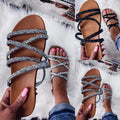 Summer women's european and american style open-toe round toe flat sandals with rhinestones - plus size women's shoes, breathable and lightweight for beach and outdoor wear