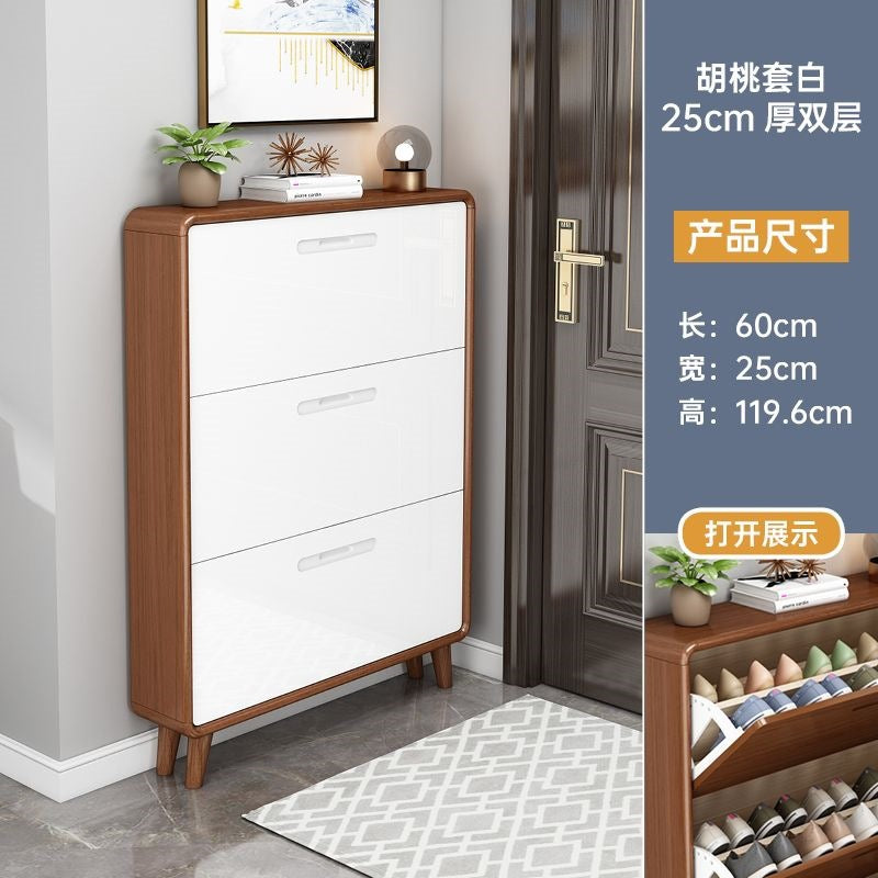 Solid wood shoe cabinet - slim, large capacity, space-saving design for home entryways, small apartments, and modern hallways