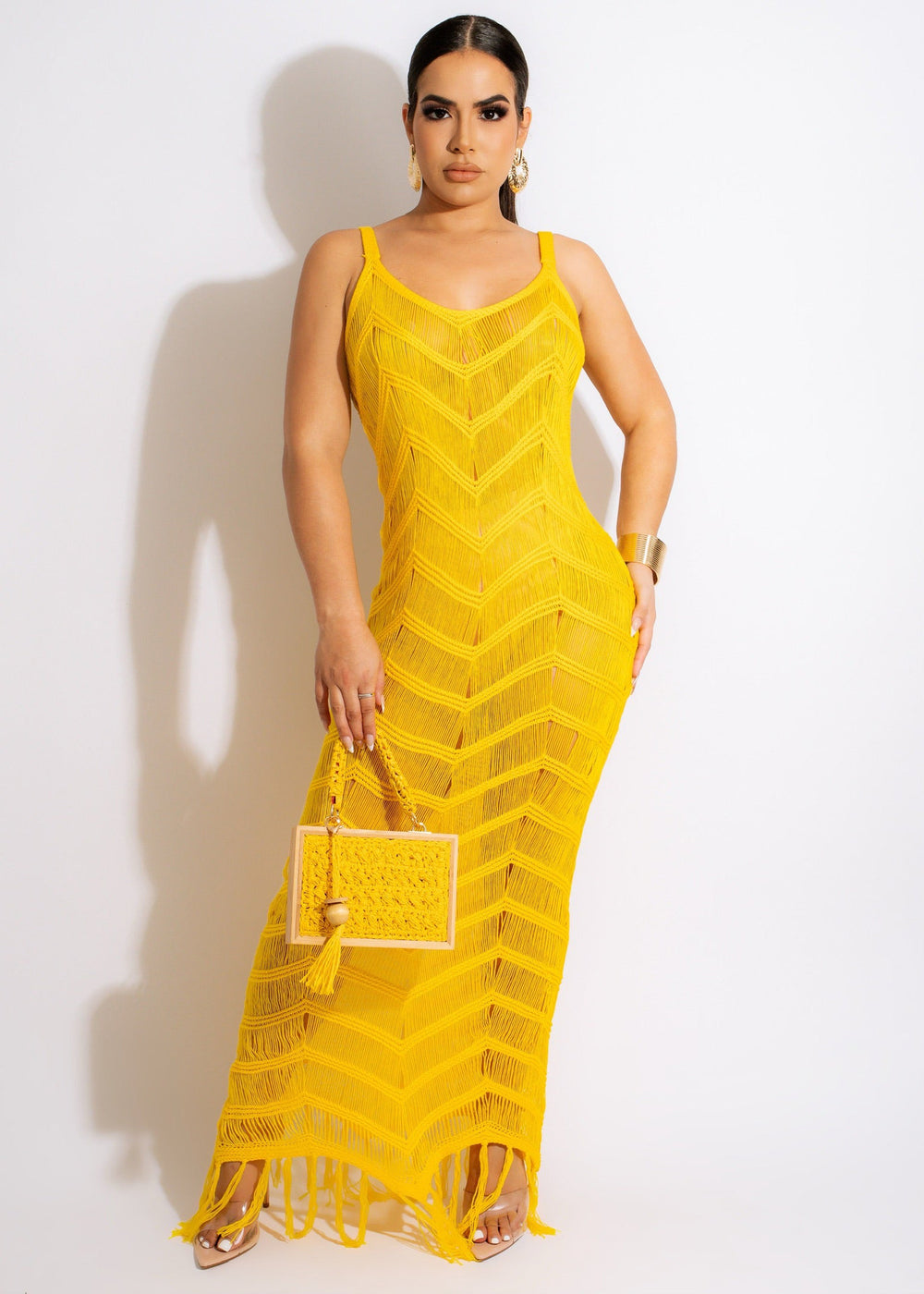 summer new women's long dress sexy knit cami tassel beach dress -  bestseller
