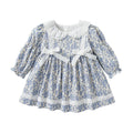 New girls' spring/autumn dresses: floral print long-sleeve princess dress with lace and bow detail - wholesale