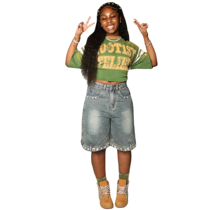 European and american style women's denim shorts -  cross-border fashion - new summer washed reverse design casual pants