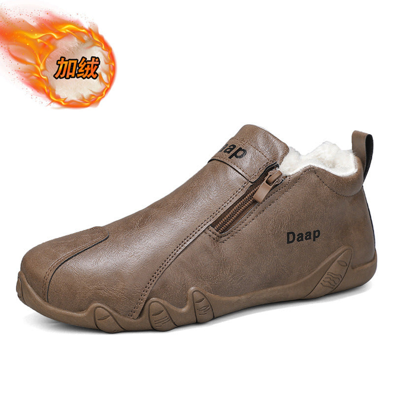 Men's winter fleece-lined thickened warm cotton shoes, men's casual leather shoes, work waterproof non-slip safety boots, martin boots