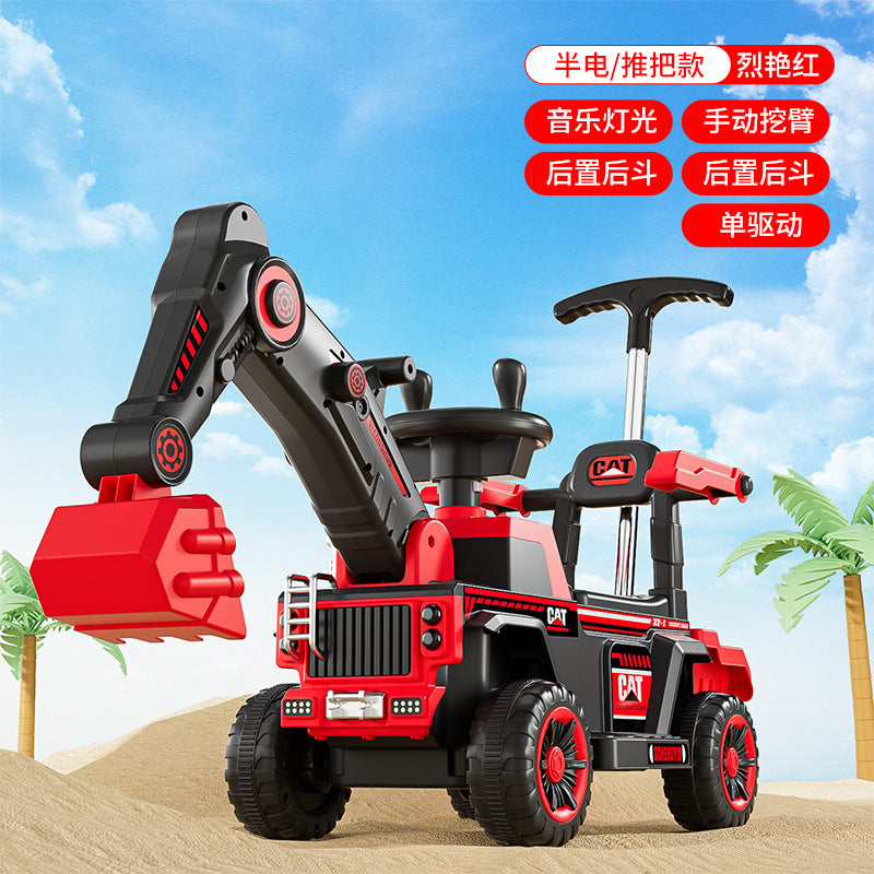 New children's excavator electric seated four-wheeled car large toy excavator baby remote control excavator