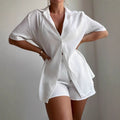 Summer tk european and american cross-border solid color shirt and shorts set - loose fit casual two-piece wholesale