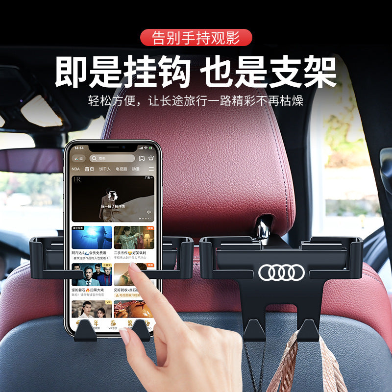 Multifunctional car phone holder with backseat hooks - premium, locking, and trendy design