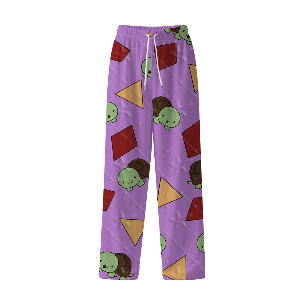 Kpop witcher girl group zoey same style purple turtle pajamas pajamas milk silk loose cartoon straight-legpants