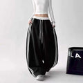High-waisted, slimming, striped, color-block wide-leg pants, new for autumn . women's loose-fitting, straight-leg, floor-length trousers, korean and japanese casual style
