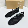 Za autumn new arrivals 2025: modern chinese style 3cm heel breathable lace hollow-out flats with bow detail – perfect for skirts and dresses