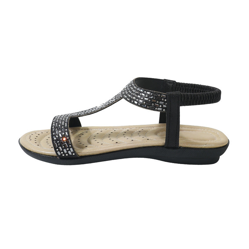 2025 summer new arrival: women's foreign trade sandals - sweet & comfortable round toe plus size ladies' shoes with rhinestone and hotfix embellishments